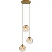 QAZQA Art deco hanglamp messing met amber glas 3-lichts - Douglass
