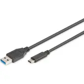 Digitus AK-300136-010-S USB-kabel USB 3.2 Gen1 USB-A stekker, USB-C stekker 1.00 m Zwart Rond, Stekker past op beide manieren, Afgeschermd (dubbel)