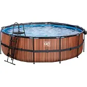 Exit Wood zwembad ø488x122cm met zandfilterpomp en overkapping en warmtepomp - bruin