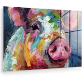MuchoWow Glasschilderij 180x120 cm - Schilderij acrylglas - Varken - Olieverf - Dieren - Kunst - Foto op glas - Muurdecoratie woonkamer - Wanddecoratie slaapkamer - Schilderijen