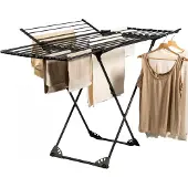Homra Wasrek Inklapbaar - Tot 22m Was - Staand Droogrek Inklapbaar - Ruimtebesparend Wasrek - Droogrekken - Ecologisch Was Drogen - 182x97x103 CM - Metaal Zwart - Geschikt voor Grote Gezinnen
