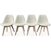 Sweeek Scandinavische stoel beukenhout en bouclé (set van 4) Wit