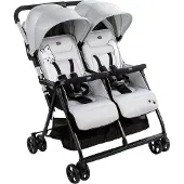 Chicco Ohlala, kinderwagen voor tweelingen, zonnekap, geschikt voor jongens en meisjes, inklapbaar, zilverkleurig