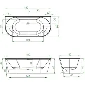 Xenz Milan 180x80x60 half-vrijstaand bad, wit zonder afvoer