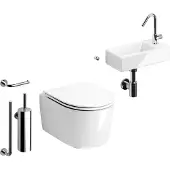 Clou InBe toiletruimte set met randloos toilet, fonteinset en chromen accessoires