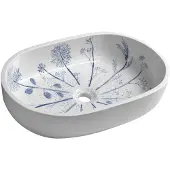 Sapho Priori Keramische opbouwwastafel 60x40cm, wit met blauw patroon