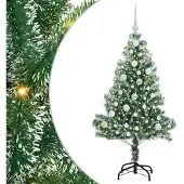 vidaXL Kunstkerstboom Sneeuw Gevlokt met LED Licht Groen en Wit 120 cm