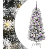 vidaXL Kunstmatige Hinged Kerstboom 150 LED's Groen en Wit 150 cm
