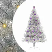 vidaXL Kunststof Voorverlichte Kerstboom met 150 LED Zilver 150 cm PET