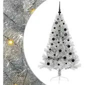 vidaXL Kunststof Voorverlichte Kerstboom met 150 LED Zilver 150 cm PET