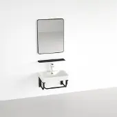 Badstuber Delta witte wastafelset 41x29x70cm met spiegel en zwart plankje
