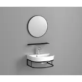 Badstuber Delta witte wastafel 45x36x12cm met spiegel en zwart frame en plankje