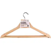 Benson Houten kledinghangers - brede schouders - broekstang - draaibare haak - 45 cm - 3 stuks - naturel