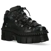 New rock zwart leren enkellaarzen Goth-WALL106-S13