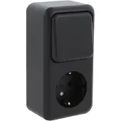 Q-Link - Wandcontactdoos - Opbouw - 1-voudig Stopcontact - 1-voudig Wisselschakelaar - Randaarde - Kinderbeveiliging - Mat Zwart