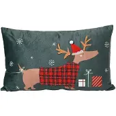 Décoris Sierkussen Kerst Teckel Groen 50 X 30 Cm