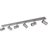 LINDBY plafondspot Joffrey, 116 cm, nikkel, 6-lamps, GU10 dimbaar, alu / grijs / zink, Woon-/ Eetkamer, metaal, Modern, buitenspot