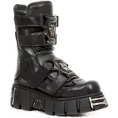 New rock Punk halfhoge zwarte leren laarzen-M-422-S1