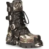 New rock Flame geaccentueerde leren motorlaarzen met camouflagemotief - M-591-S15