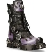 New rock Flame geaccentueerde zwart/rode leren biker-schedellaarzen - M-591-S5