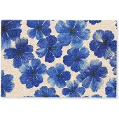 MuchoWow Deurmat 90x60 cm - Droogloopmat Bloemen - Blauw -Patroon - Wit - Mat voor binnen - Schoonloopmat - Deurmatten met print - Inloopmat