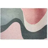 MuchoWow Deurmat 60x40 cm - Droogloopmat Abstract - Golven - Sierlijk - Roze - Mat voor binnen - Schoonloopmat - Deurmatten met print - Inloopmat