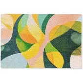 MuchoWow Deurmat 60x40 cm - Droogloopmat Abstract - Geel - Roze - Groen - Mat voor binnen - Schoonloopmat - Deurmatten met print - Inloopmat