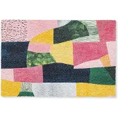 MuchoWow Deurmat 60x40 cm - Droogloopmat Abstract - Roze - Lappen - Vormen - Geel - Mat voor binnen - Schoonloopmat - Deurmatten met print - Inloopmat