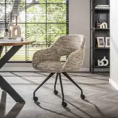 Dimehouse Set van 2 Eetkamerstoelen Met Wieltjes Springo Draaibaar Eagle Stof Zand - Chenille - Scandinavisch & Basic
