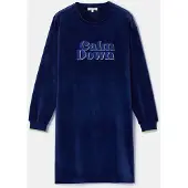Woody slaapkleed meisjes/dames velours - donkerblauw - 'Calm down' - 252-10-YDE-V/897 - maat XL