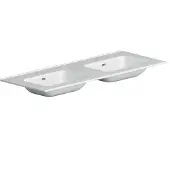 Xenz Nook keramisch wastafelblad 121x46 glans wit, met 2 kommen, 2 kaangaten