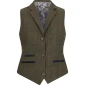 TruClothing Dames olijfgroen getailleerde tweed gilet met visgraatmotief