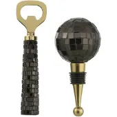 J-Line flesopener + flessenstopper Mozaïek - glas - zwart