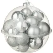J-Line kerstbal - kunststof - zilver - doos van 24