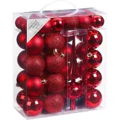 Inge-glas 47x Rode kunststof kerstballen 4-6 cm mat/glans met piek - mat/glans - Kerstboomversiering rood