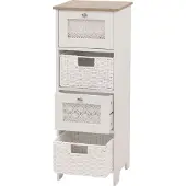 Mendler Commode -O75, ladekast, 4 laden, mandladen, hout, melamine, 82x30x30 cm ~ naturel-wit
