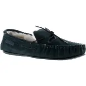 Hush puppies allie leer dames mocassin memory foam faux fur navy