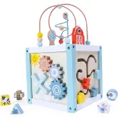 Northio houten activiteiten kubus sorteerder - Educatief speelgoed voor handvaardigheid ontwikkeling - Geschikt vanaf 18 maanden - 22 x 22 x 22 cm - Montessori speelgoed - Hout