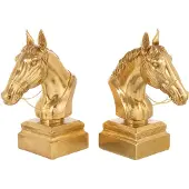 J-Line Set of 2 bookend on base horse head polyresin gold colored