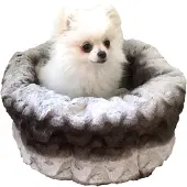Rosewood Luxe Ronde Honden- en Kattenmand – Grijs/Crème – 40 cm - Zachte Pluche huisdiermand - Antislip & Wasbaar