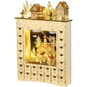 HOMCOM -Kerst Adventskalender-36x9x52cm-MDF-Bois naturel