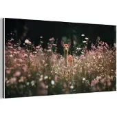 MuchoWow Aluminium schilderij 40x20 cm - Wanddecoratie metaal - Hert - Wilde bloemen - Bos - Metalen muurdecoratie woonkamer - Decoratie industrieel - Foto op dibond - Industriële accessoires slaapkamer