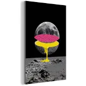 MuchoWow Aluminium schilderij 60x90 cm - Wanddecoratie metaal - Maan - Geel - Roze - Zwart - Metalen muurdecoratie woonkamer - Decoratie industrieel - Foto op dibond - Industriële accessoires slaapkamer