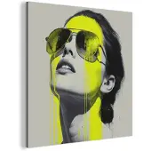 MuchoWow Aluminium schilderij 20x20 cm - Wanddecoratie metaal - Vrouw - Bril - Verf - Metalen muurdecoratie woonkamer - Decoratie industrieel - Foto op dibond - Industriële accessoires slaapkamer