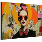MuchoWow Aluminium schilderij 90x60 cm - Wanddecoratie metaal - Vrouw - Bril - Strik - Retro - Metalen muurdecoratie woonkamer - Decoratie industrieel - Foto op dibond - Industriële accessoires slaapkamer
