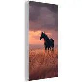 MuchoWow Aluminium schilderij 20x40 cm - Wanddecoratie metaal - Paard - Wolken - Open veld - Metalen muurdecoratie woonkamer - Decoratie industrieel - Foto op dibond - Industriële accessoires slaapkamer