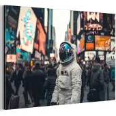 MuchoWow Aluminium schilderij 30x20 cm - Wanddecoratie metaal - Stad - Mensen - Astronaut - Wit - Metalen muurdecoratie woonkamer - Decoratie industrieel - Foto op dibond - Industriële accessoires slaapkamer