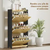 HOMCOM -Klapbare schoenenkast-60x24x118cm-Bamboe-Zwart en natuurlijk hout