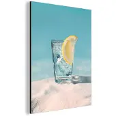 MuchoWow Aluminium schilderij 120x160 cm - Wanddecoratie metaal - Glas - ijsblokjes - Citroen - Metalen muurdecoratie woonkamer - Decoratie industrieel - Foto op dibond - Industriële accessoires slaapkamer