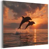 MuchoWow Aluminium schilderij 160x120 cm - Wanddecoratie metaal - Dolfijnen - Zee - Realistisch - Metalen muurdecoratie woonkamer - Decoratie industrieel - Foto op dibond - Industriële accessoires slaapkamer